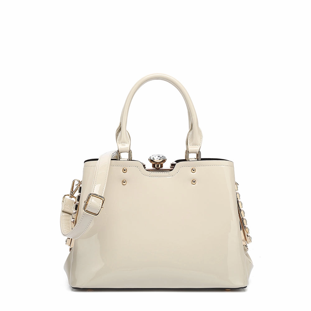 Double Handle Frame Satchel with Rhinestones Patent Leather 9465 Outdoor Comfort Comfort handle