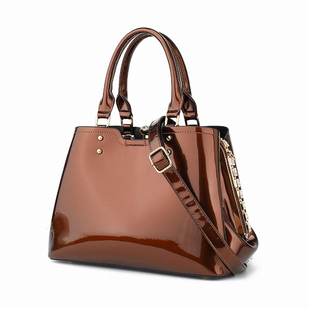 Daily Journey Double Handle Frame Satchel with Rhinestones Patent Leather 9465