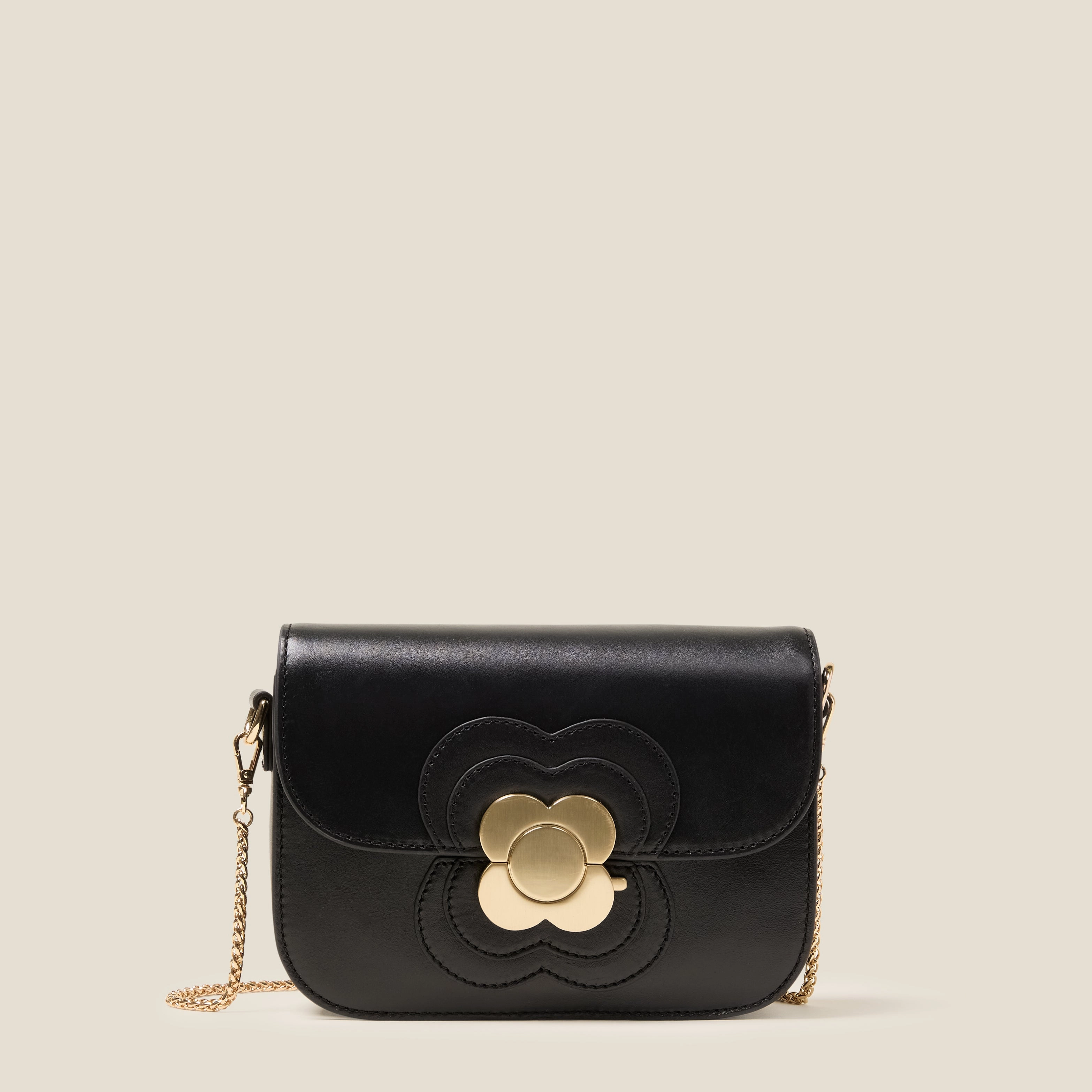 Mini Eclipse Leather Crossbody Bag - Flower Applique Black Minimalist Reliability Stylish Travel