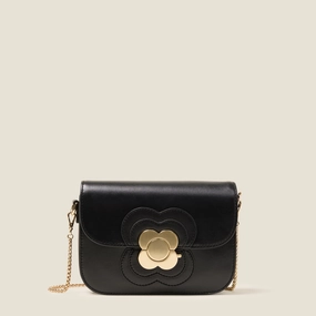 Mini Eclipse Leather Crossbody Bag - Flower Applique Black Durable Stitch Versatile Piece