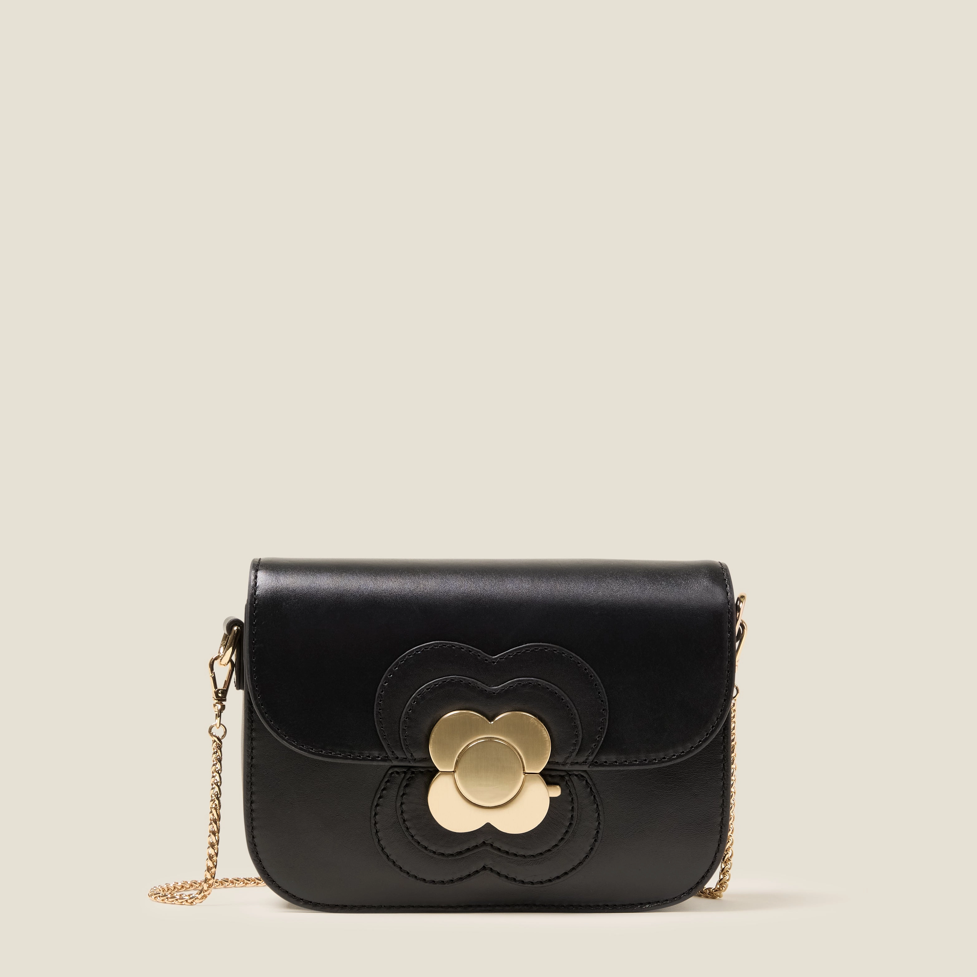 Mini Eclipse Leather Crossbody Bag - Flower Applique Black Outdoor Activity Outdoor Lifestyle