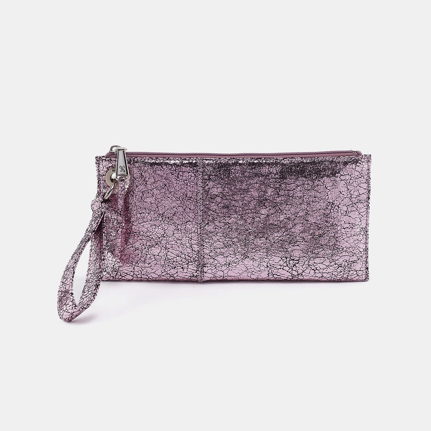 Customizable wallet design Vida Wristlet In Metallic Leather - Blush Crackle