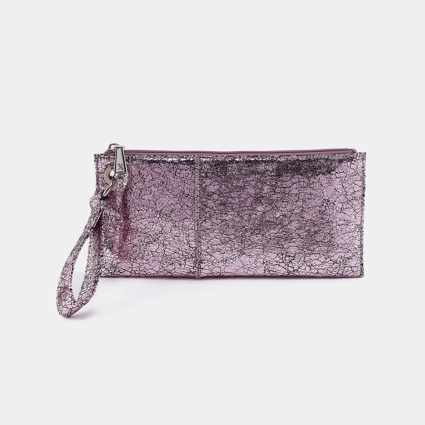 Vida Wristlet In Metallic Leather - Blush Crackle Chic Accessory