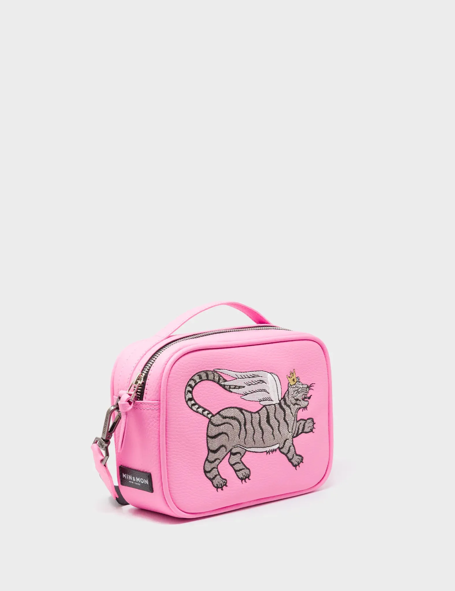 Verto Soft Neon Pink Leather Crossbody Bag - Winged Tiger Embroidery Ensures you can keep your essentials close by without the bulk Efficiently designed for those who appreciate simplicity and organization