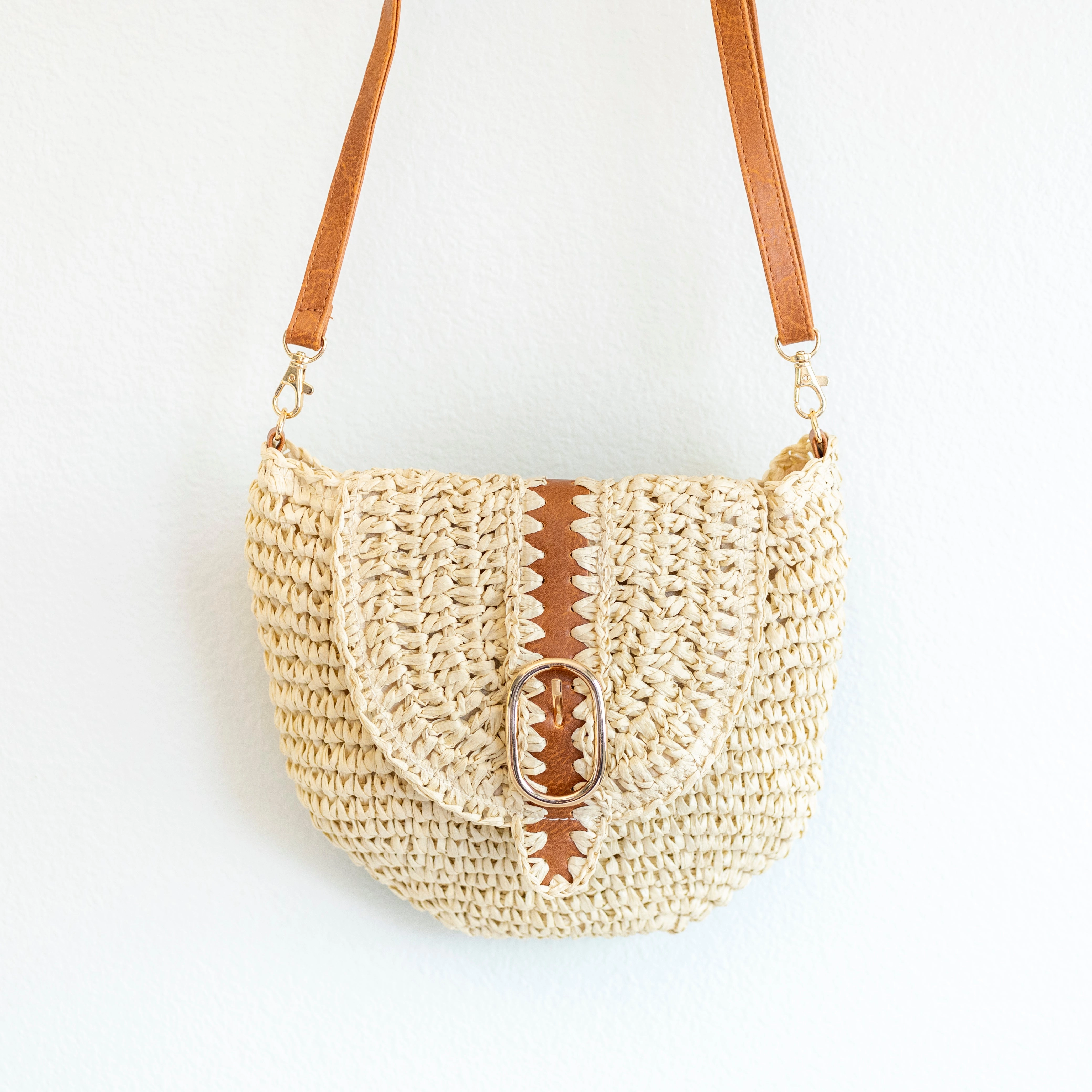 Travel Essential Elena Handbags Straw Woven Crossbody Bag