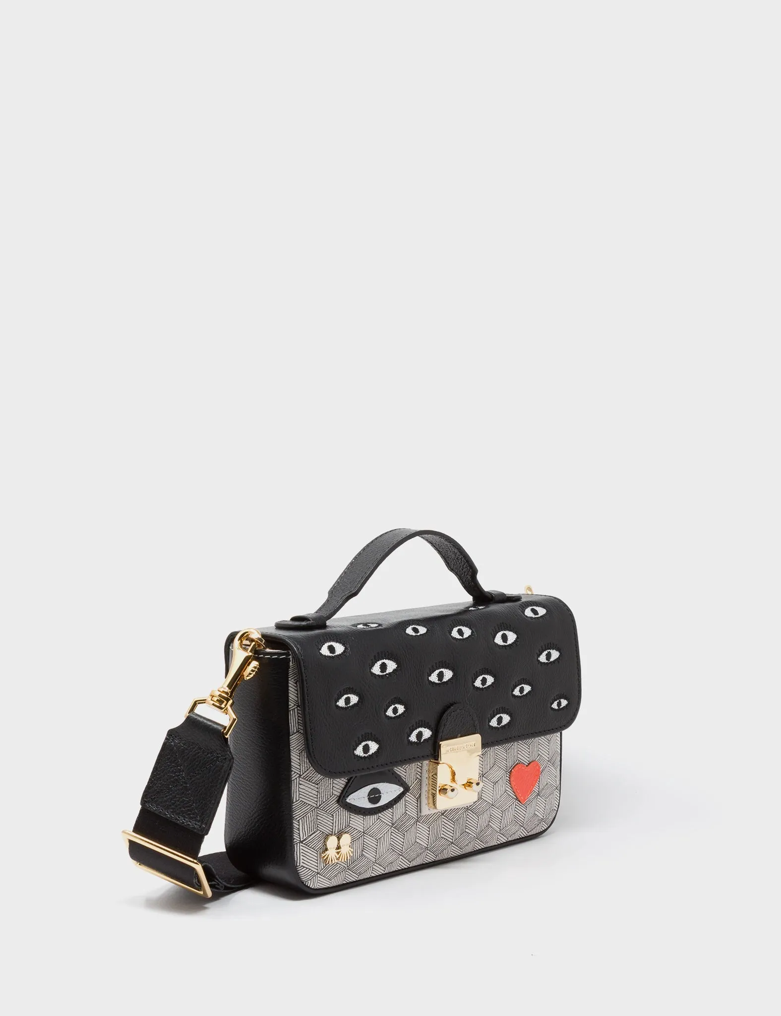 Amantis Black And Cream Leather Crossbody Mini Handbag - All Over Eyes Embroidery Effortlessly complements a wide range of outfits and styles Sleek Urban Outfit