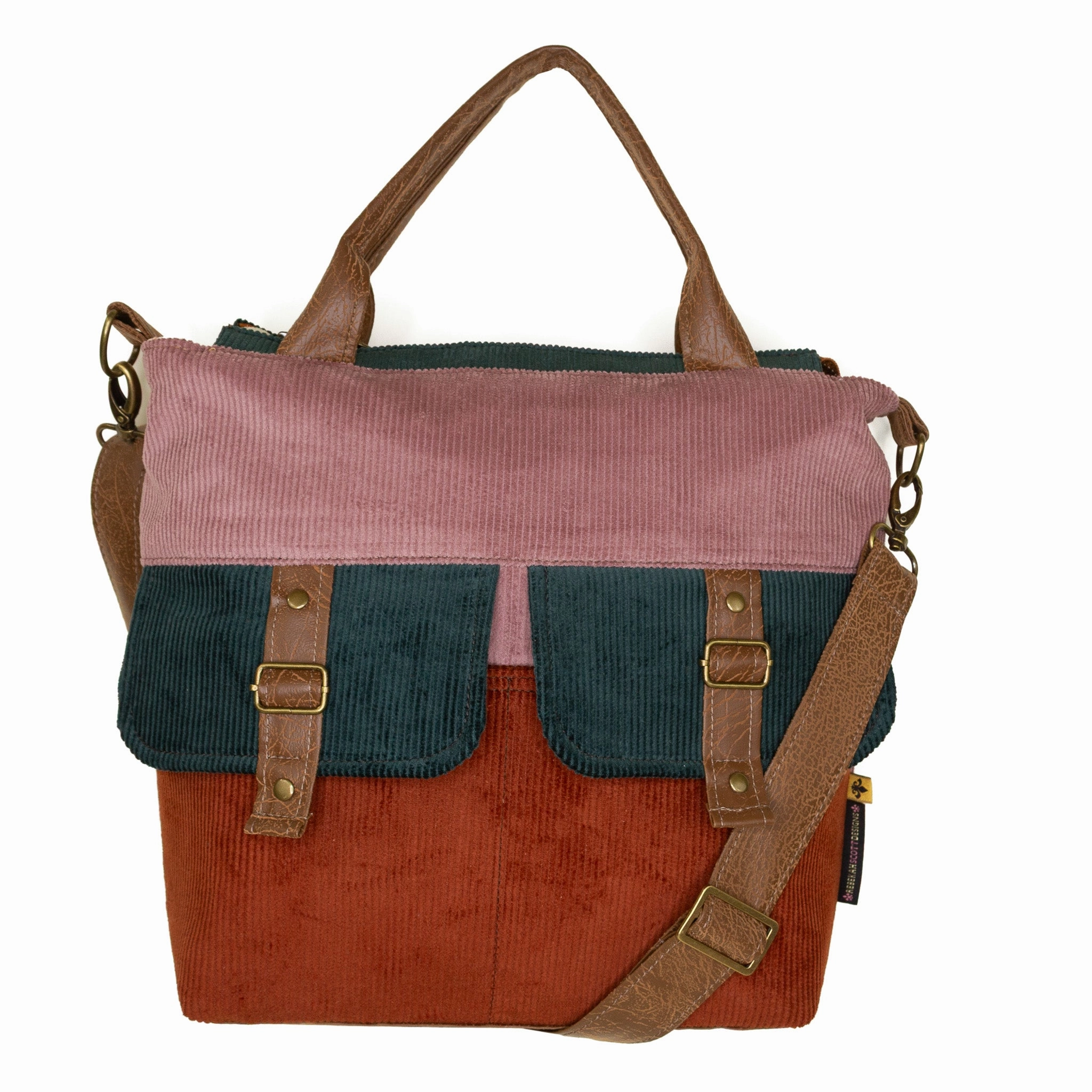 Stylish Travel Look Amber Crossbody Premier: Designer's Closet Peacock/Rust/Mauve Corduroy