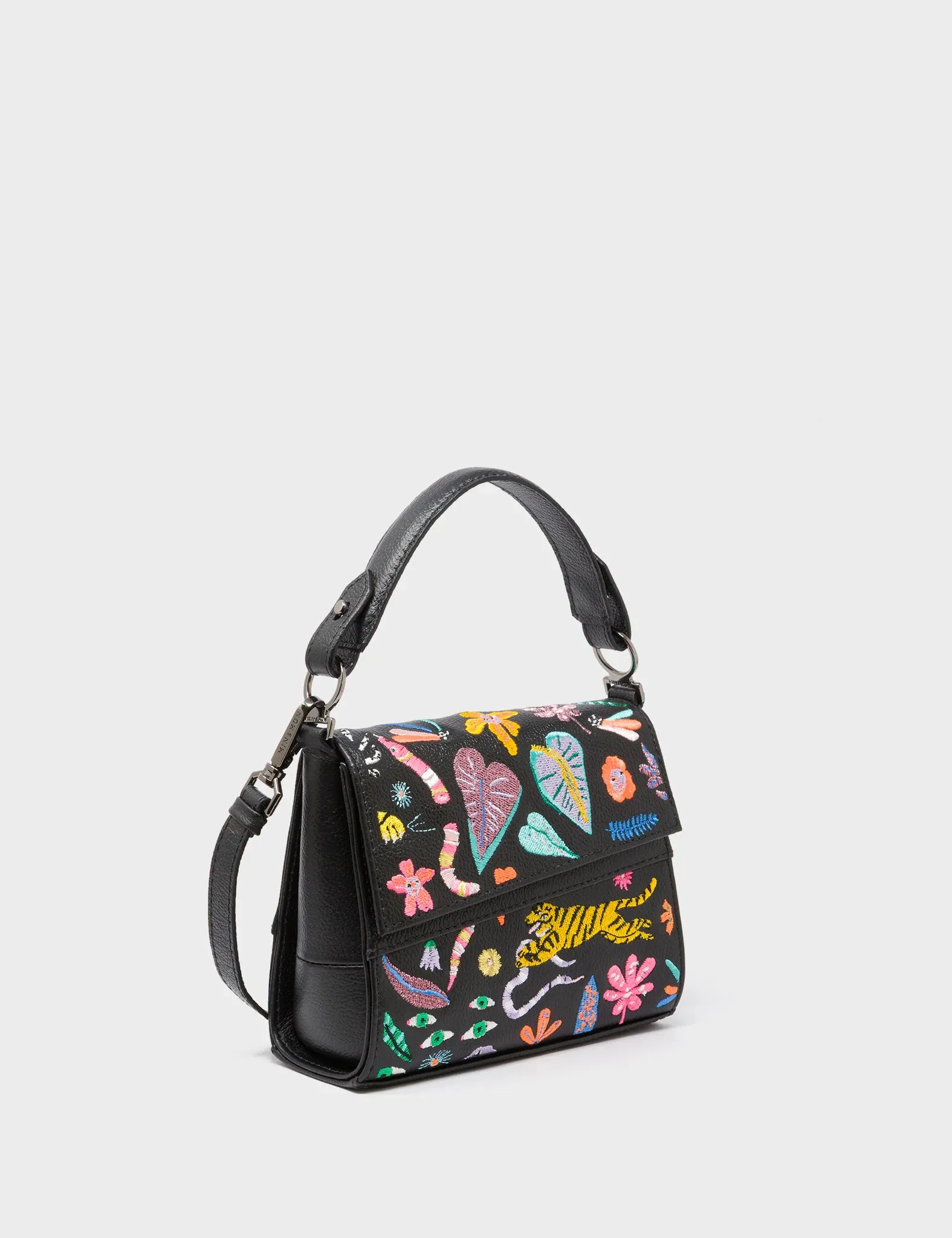 Minimalistic design allows it to pair with any outfit Comfortable to carry all day without causing strain Anastasio Micro Crossbody Handbag Black Leather - Autumn Blush Embroidery