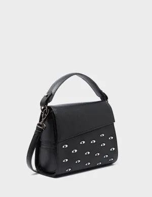Anastasio Mini Crossbody Handbag Black Leather - All Over Eyes Embroidery Functional travel satchel