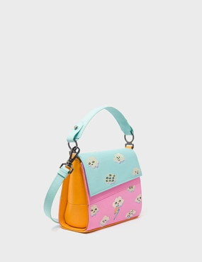 Anastasio Micro Crossbody Handbag Water Ballet Blue and Bubblegum Pink Leather - Happy Clouds Design Secure Zipper