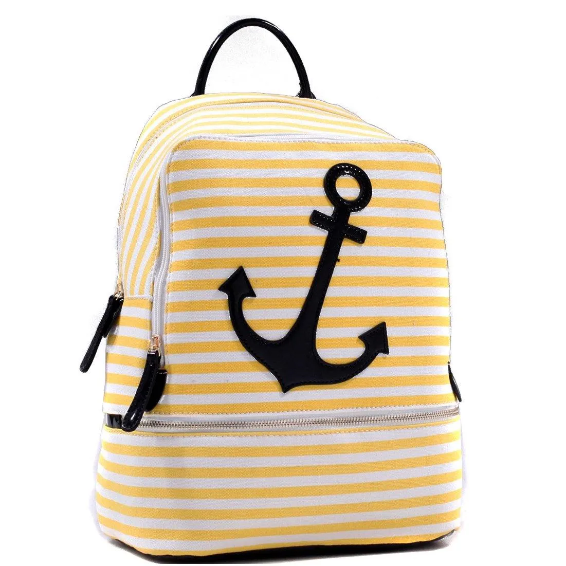 Anchor Canvas Striped Backpack with Adjustable Shoulder Straps Casual Travel Multi-Purpose Organizer
