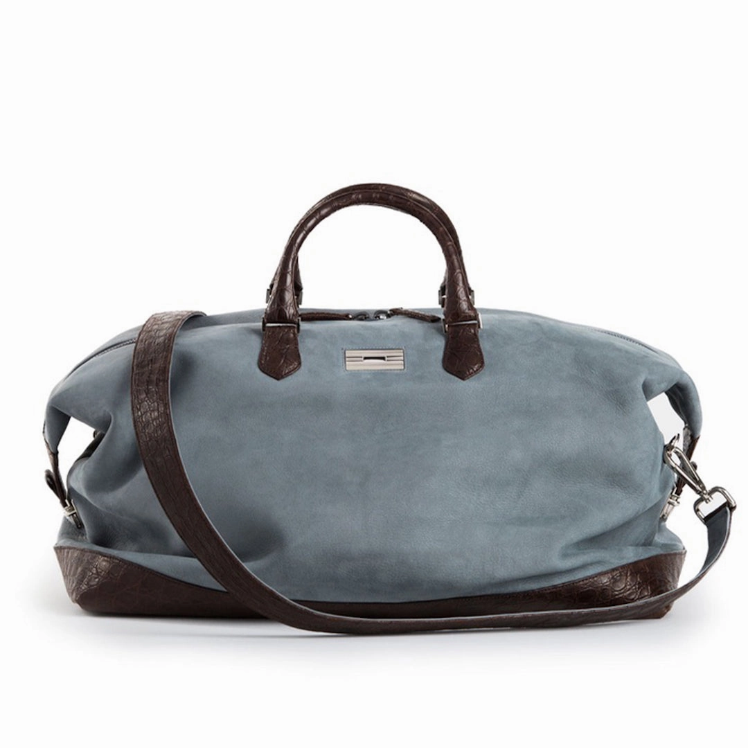 Fashion Travel Aspen Travel Duffle Bag, Denim Blue Suede, Croc Trim