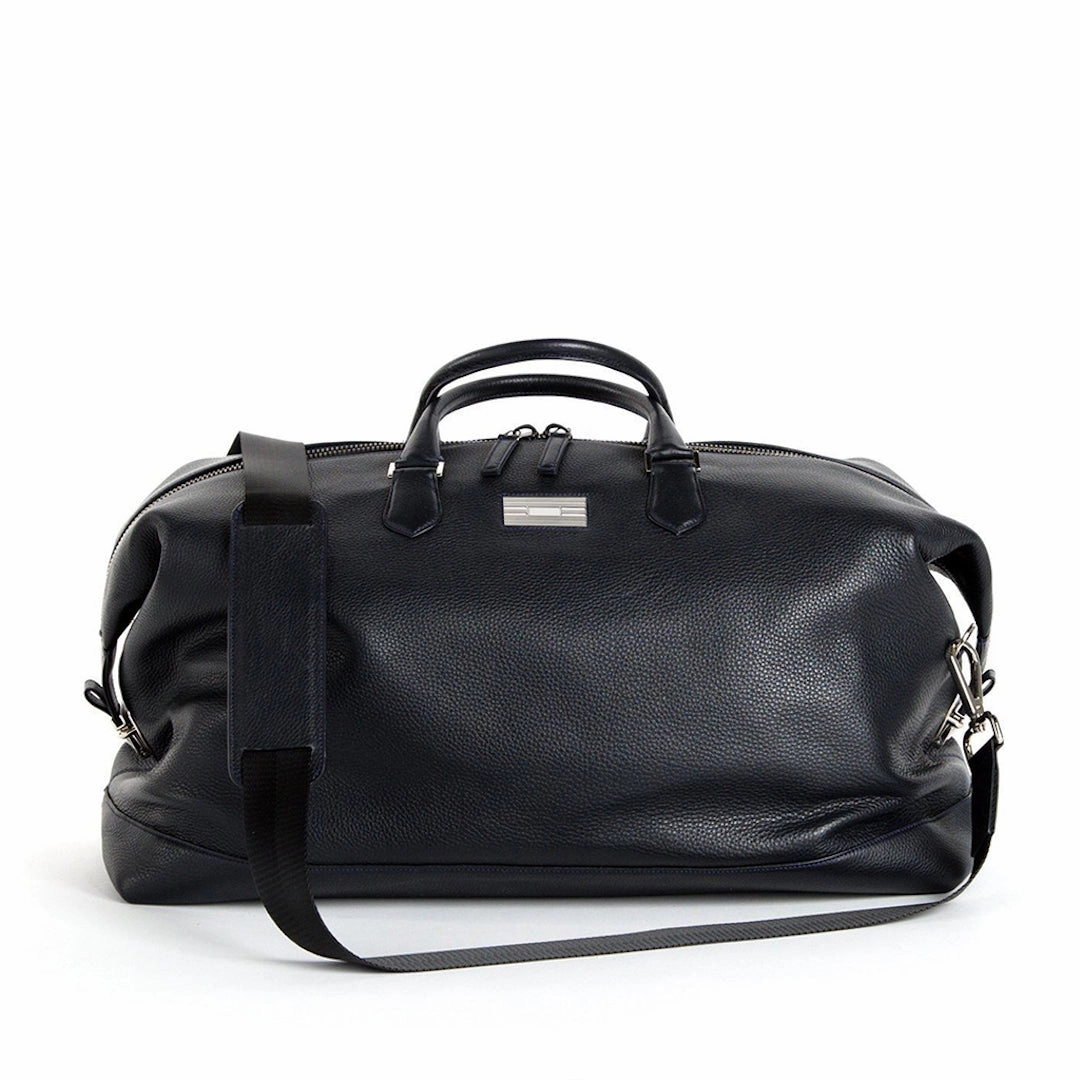 Refined Simplicity Sporty Look Aspen Travel Duffle Bag, Navy Leather