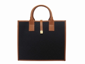 Casual Outfit Compact Travel Aurora Compact Logo Jacquard Print Tote Bag - Black/Tan