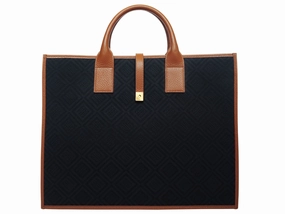 Aurora Large Logo Jacquard Print Tote Bag - Black/Tan Street Lifestyle