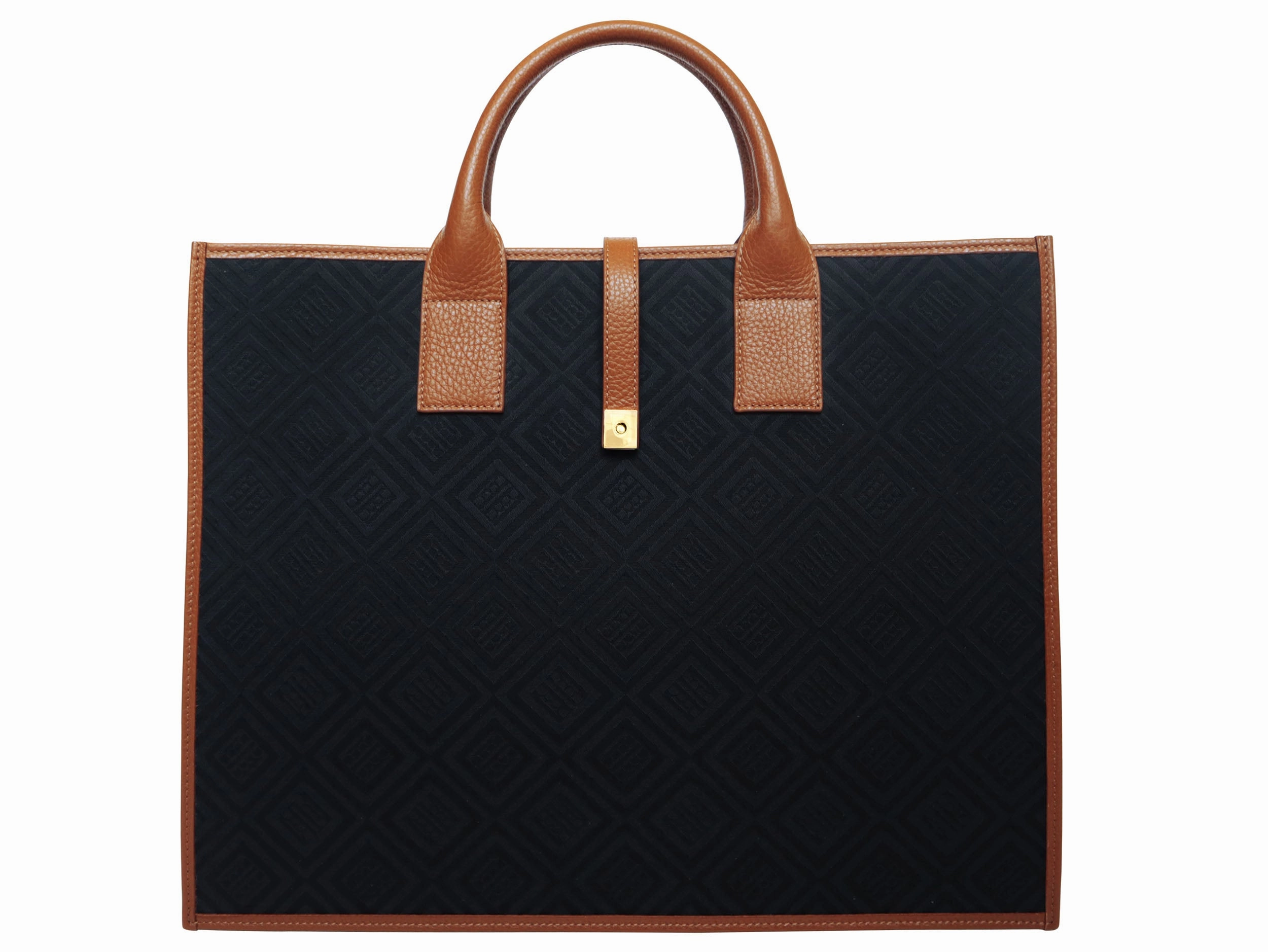 Aurora Large Logo Jacquard Print Tote Bag - Black/Tan Street Lifestyle