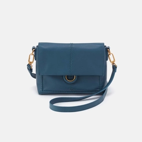 Austin Flap Crossbody in Pebbled Leather - Peacock Feather Travel Essential
