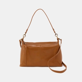 Avon Shoulder Bag in Polished Leather - Truffle Minimal Functional Outfit Elegant evening wear
