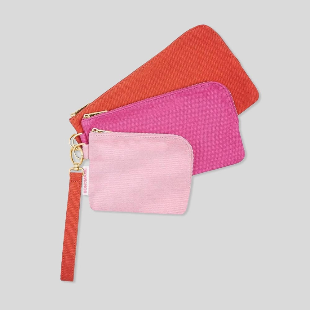 simple design Bag Buddy Pouch Set of 3 with wrist strap -- Pink Ombre