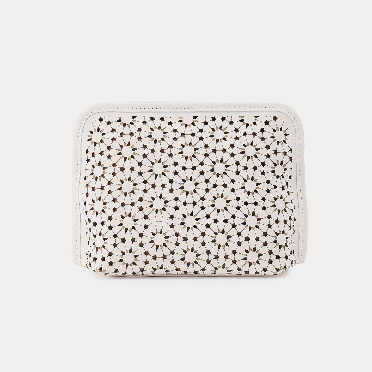 Beauty Cosmetic Pouch In Perforated Leather - Ecru Daisy Perf Lightweight Functionality