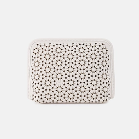 Beauty Cosmetic Pouch In Perforated Leather - Ecru Daisy Perf Lightweight Functionality