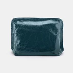 Versatile Design Compact Performance Beauty Large Cosmetic Pouch in Polished Leather - Wild Bluegrass