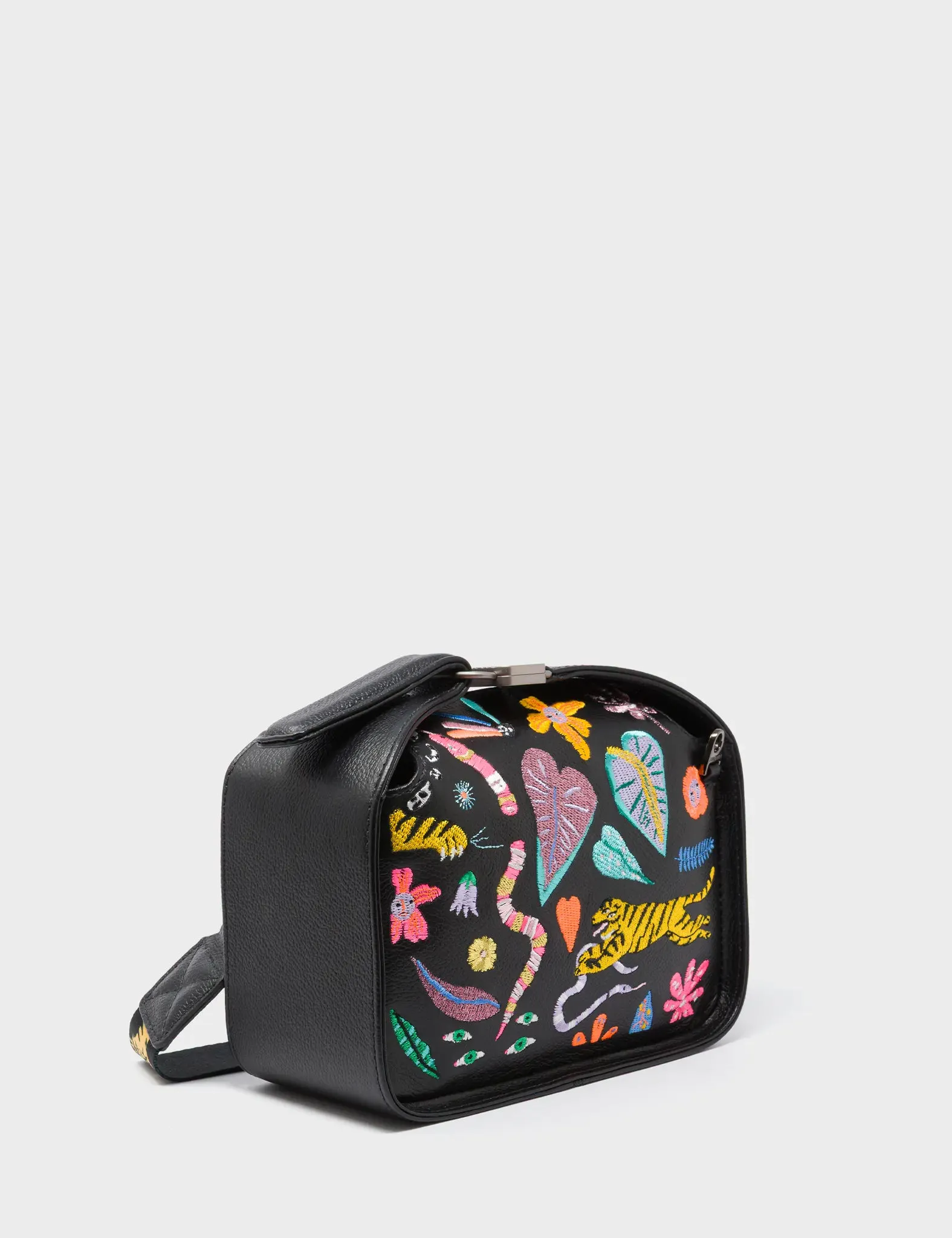 Compact crossbody purse Refined Style Benji Small Crossbody Black Leather Bag - Autumn Blush Embroidery