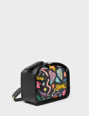 Compact crossbody purse Refined Style Benji Small Crossbody Black Leather Bag - Autumn Blush Embroidery