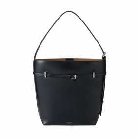 Black Belted Leather Tote Bag Reusable Utility Trendy Shopper