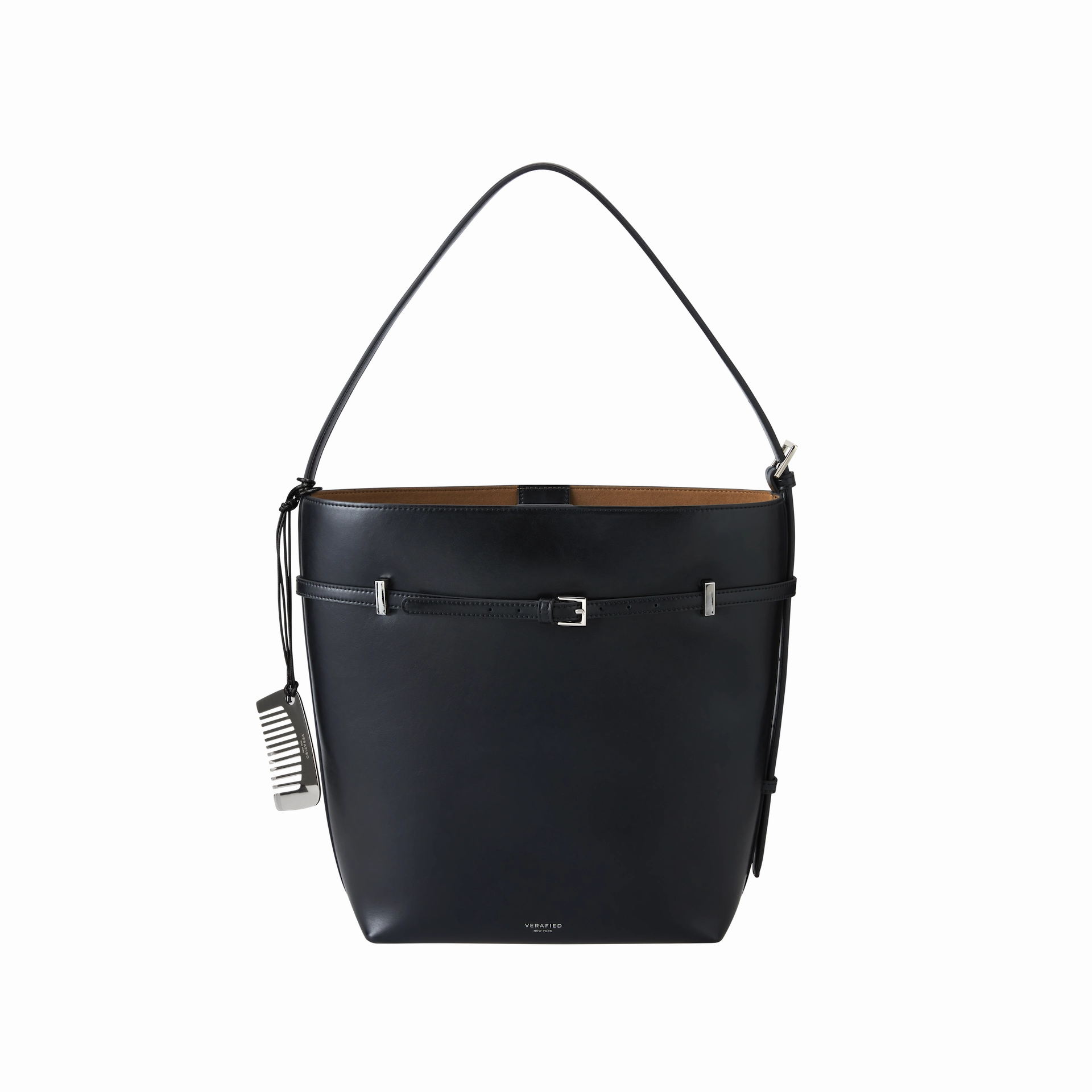 Black Belted Leather Tote Bag Outdoor Ready Weekend Companion