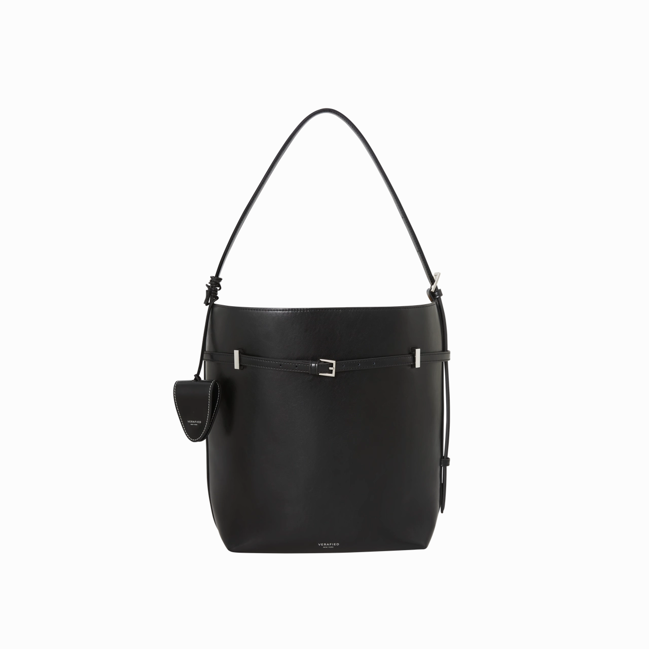 Versatile Function Functional Piece Black Belted Leather Tote Bag