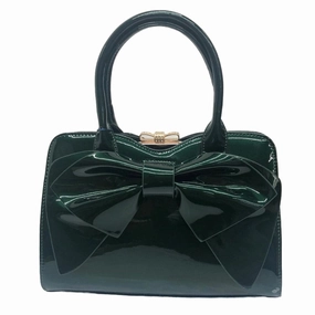 Bow Frame Satchel with Detachable Shoulder Strap patent leather 9466 Simple Form Comfort Wear