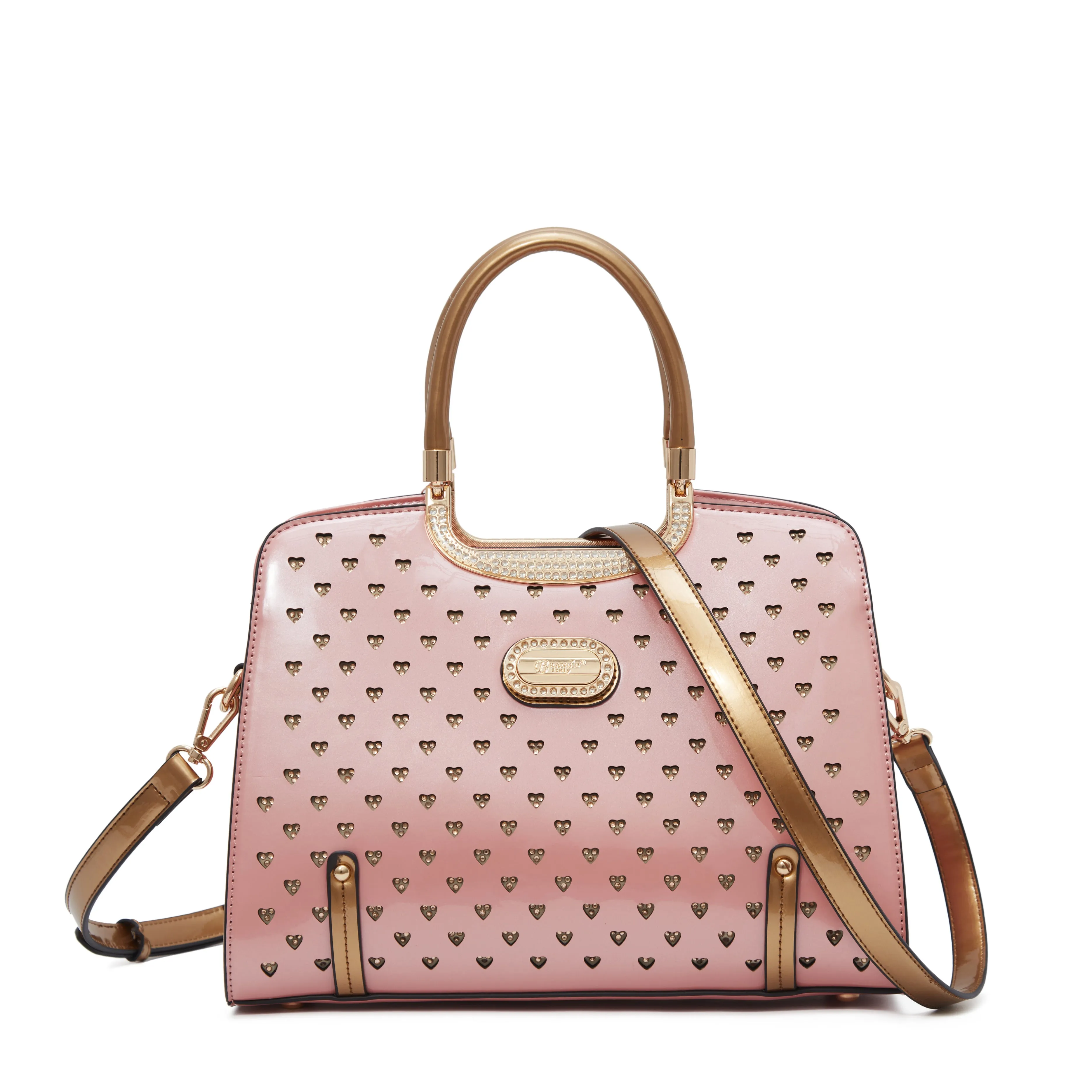 Brangio Glossy Handbag with Floral Accent Spacious tote