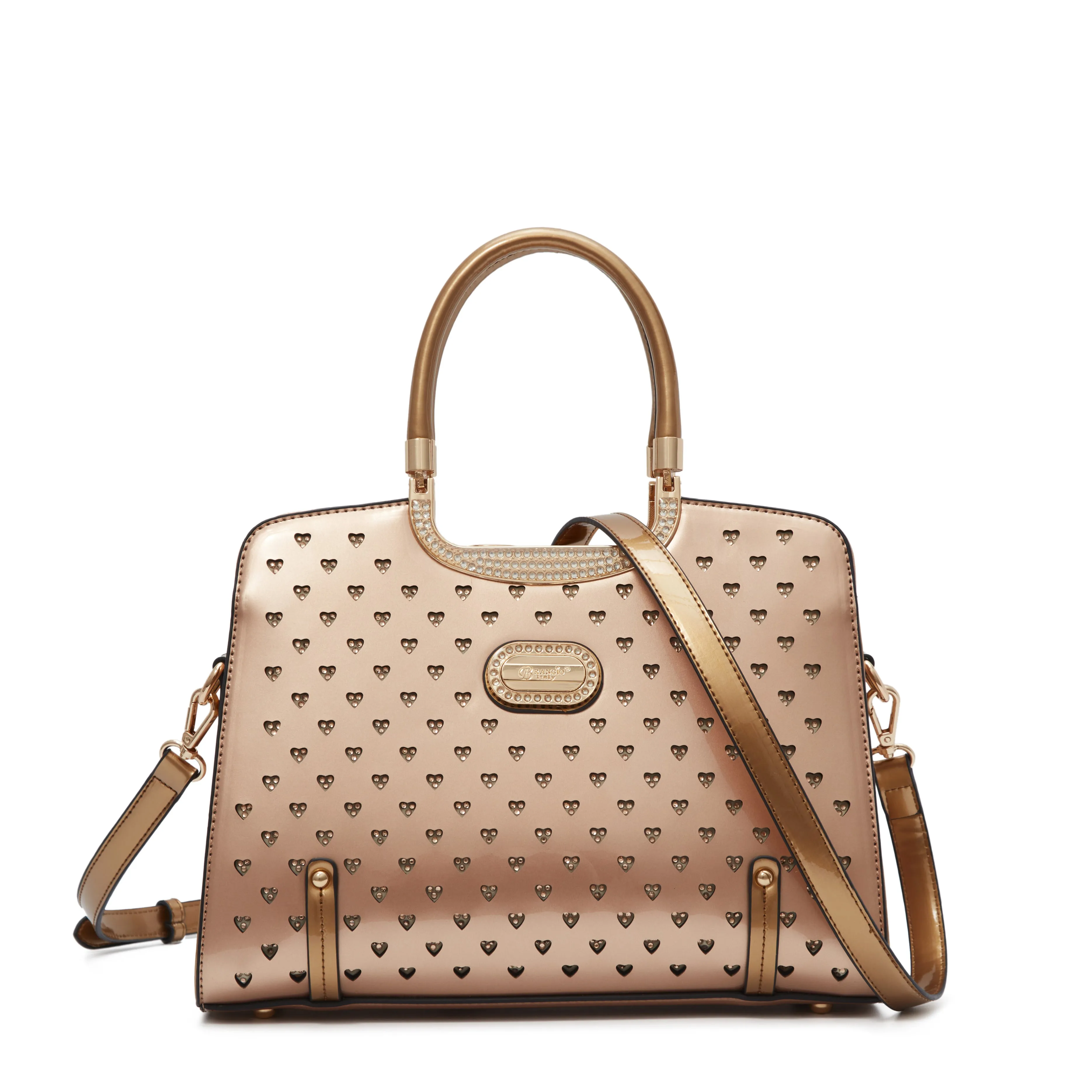 Brangio Glossy Handbag with Floral Accent Neat Finish