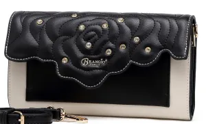 Brangio Italy Rose Embossed Convertible Clutch ?C Black Faux Leather Evening Bag with Rhinestones & Chain Strap | U.S.A. Company Ships from L.A. Weekend Casual