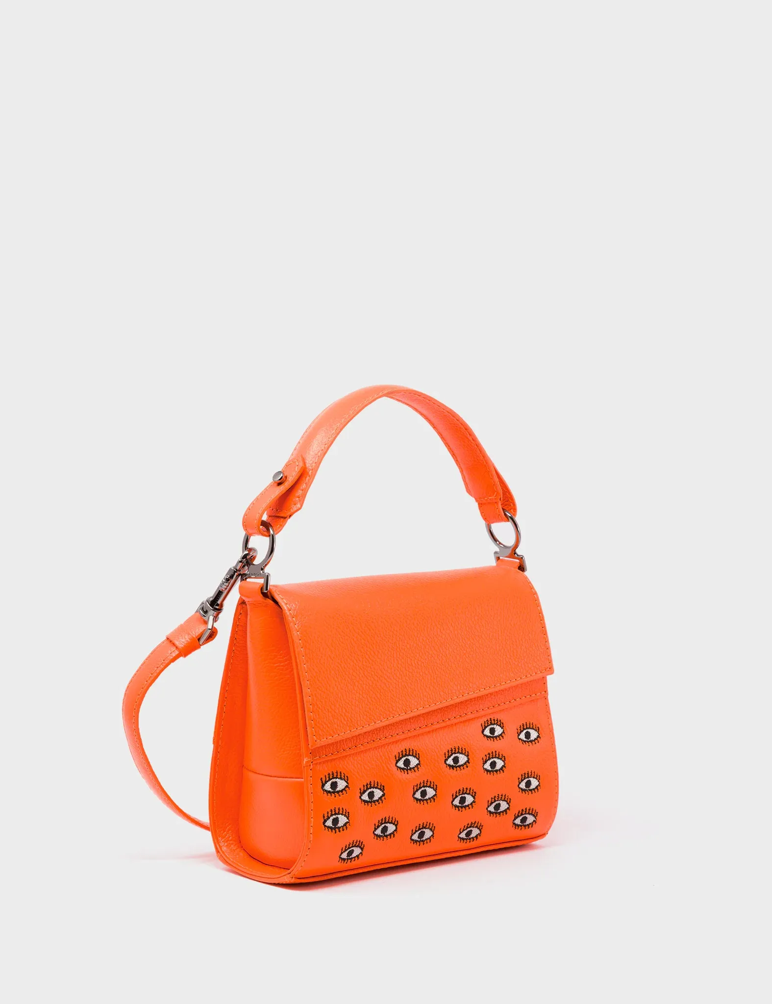 Anastasio Micro Crossbody Handbag Neon Orange Leather - Eyes Embroidery Stylish Daily Wear