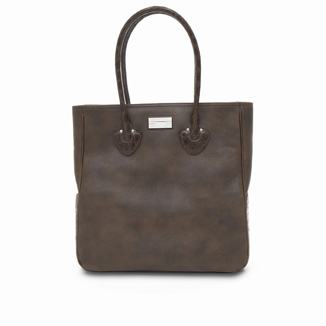 Essex Travel Tote Leather with Croc Trim, Brown Outdoor Lifestyle Functional Form