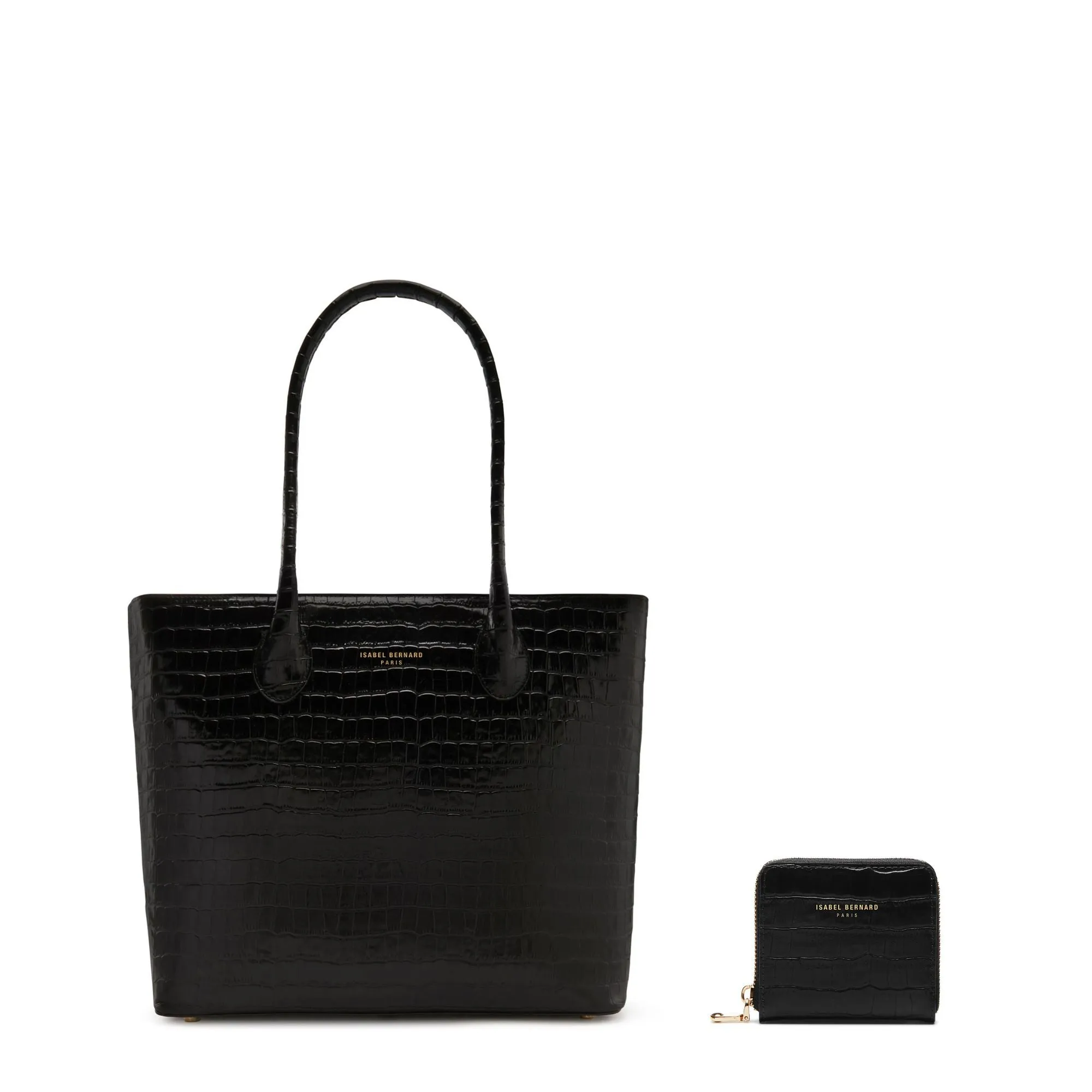 Elegant Touch Cadeau d'Isabel croco black calfskin leather shopper and wallet set