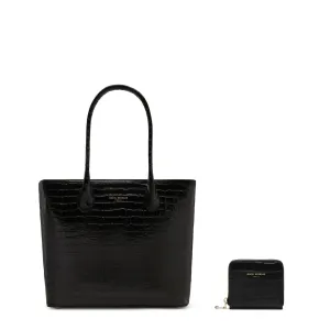 Fine Craft Bright Accent Cadeau d'Isabel croco black calfskin leather shopper and wallet set