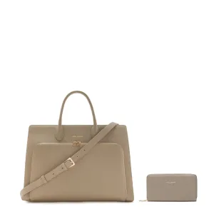 Timeless Structure Cadeau d'Isabel taupe calfskin leather handbag and wallet set
