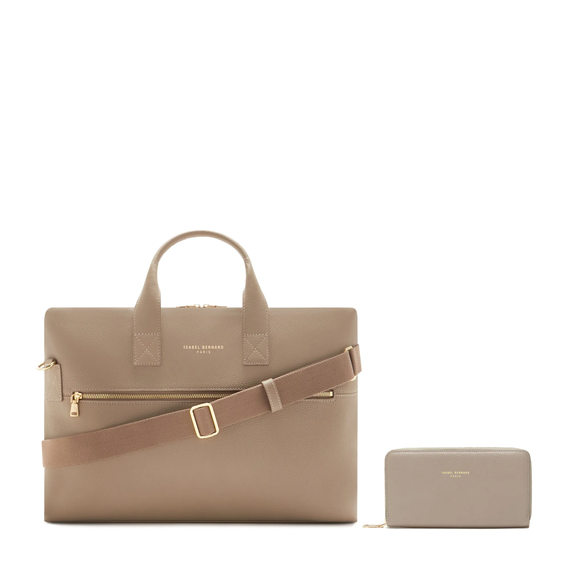 Functional Detail Cadeau d'Isabel taupe calfskin leather handbag and wallet set