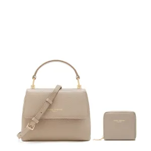 Cadeau d'Isabel taupe calfskin leather handbag and wallet set Convenient Access Craftsmanship Pride