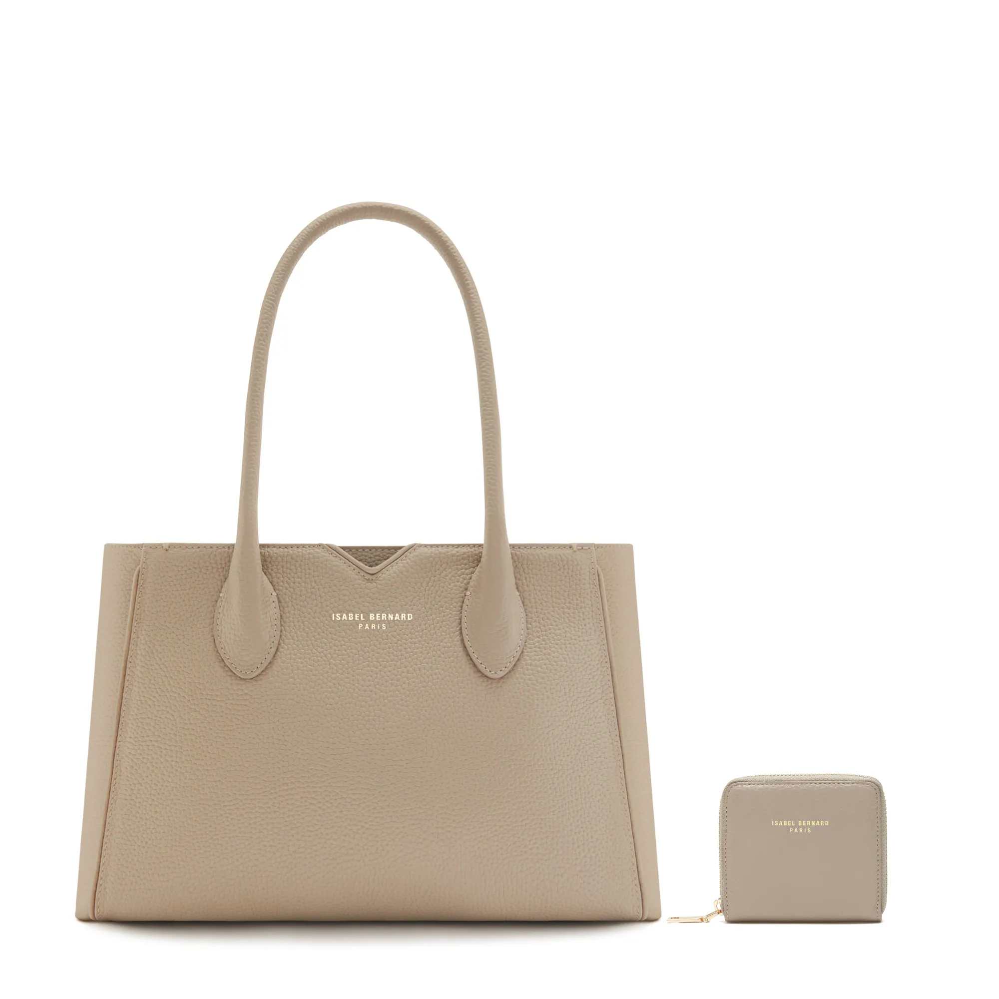 Cadeau d'Isabel taupe calfskin leather handbag and wallet set Quality Finish Stylish Travel