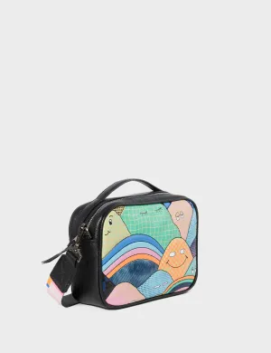 Urban Mood Functional Accessory Verto Black Leather Crossbody Bag - Happy Mountains Print