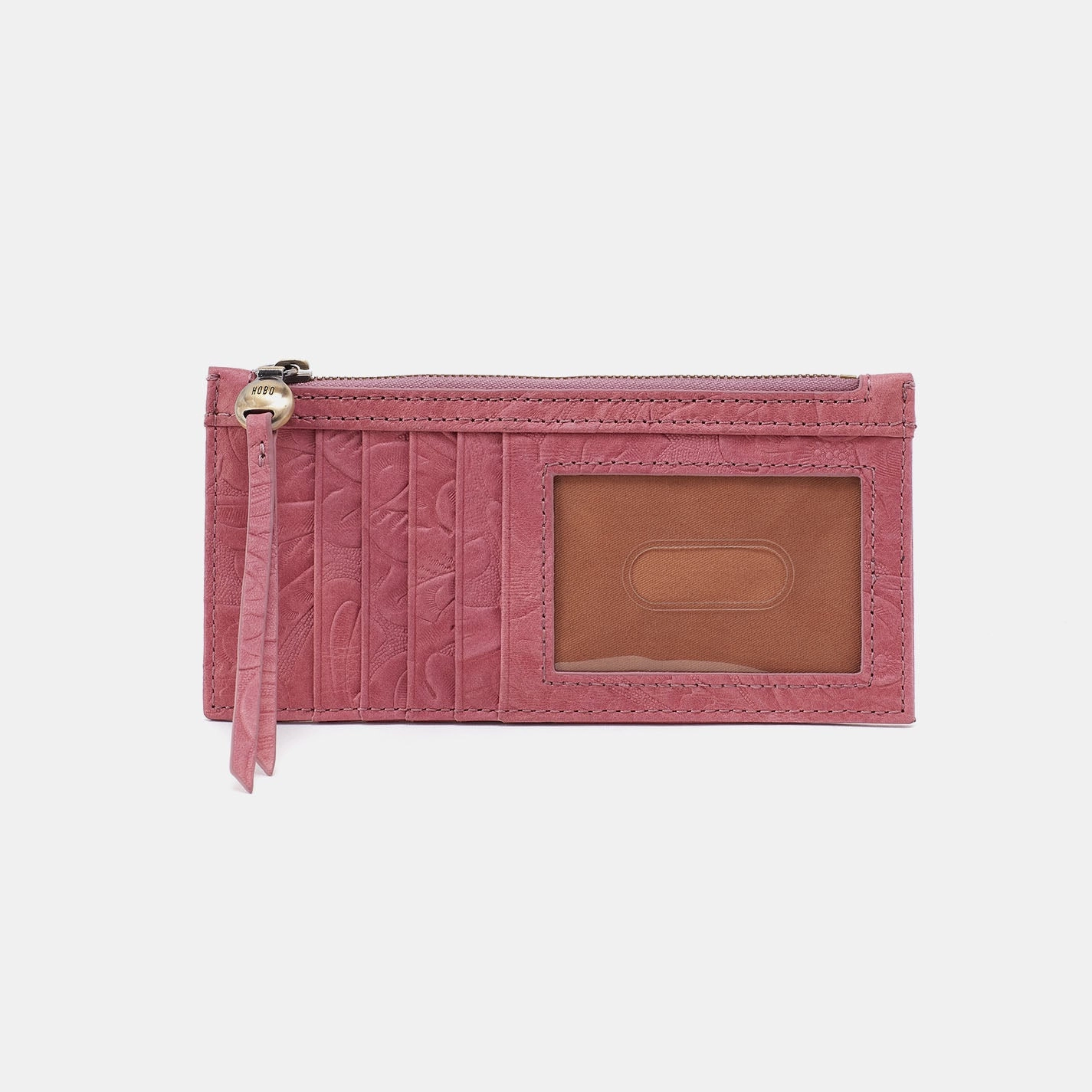 Carte Card Case In Tooled Embossed Leather - Mauve Tooled Emboss Functional Detail