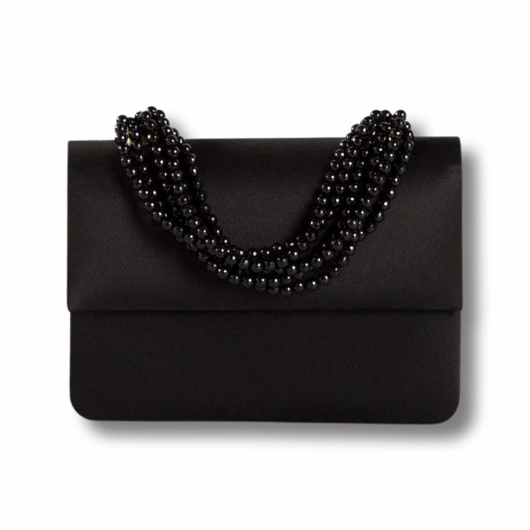 Necklace Handbag, Mini - Black Silk, Black Onyx Handle Timeless Simplicity