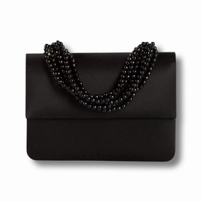 Necklace Handbag, Mini - Black Silk, Black Onyx Handle Timeless Simplicity
