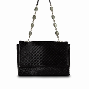 Portable Utility Chain & Jewel Shoulder Bag - Black Embossed Haircalf, Agate