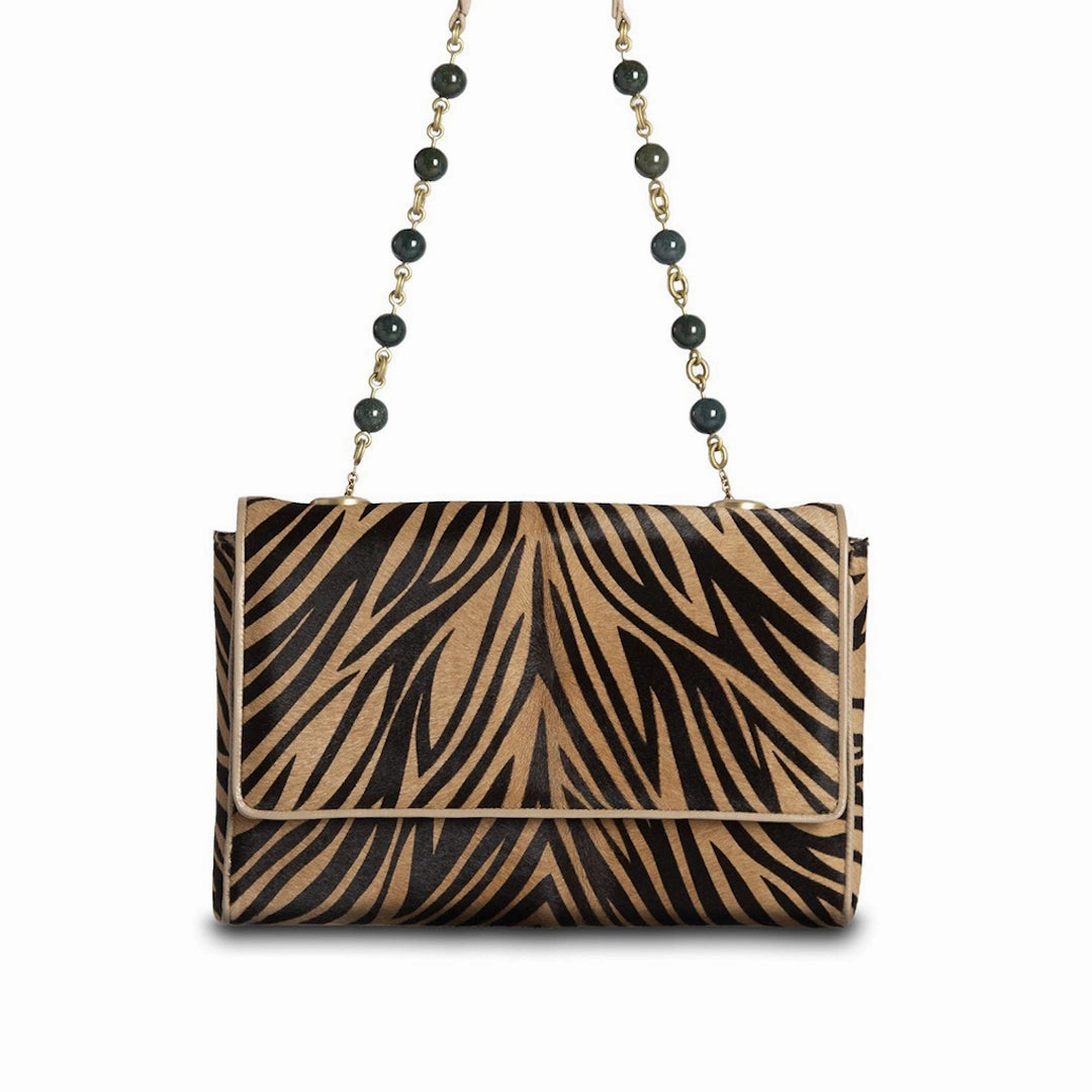 Chain & Jewel Shoulder Bag - Zebra Print Haircalf Urban Companion Versatile Comfort