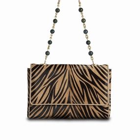 Chain & Jewel Shoulder Bag - Zebra Print Haircalf Urban Companion Versatile Comfort